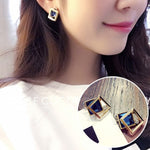 2019 Female Girls Black Square Stone Earrings Cute Silver Rose Gold Earrings  Jewelry Vintage Wedding Stud Earrings For Women