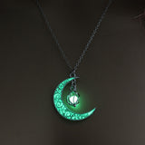 2019 Moon Glowing Necklace Gem Charm Jewelry Silver Plated Women Halloween Pendant Hollow Luminous Stone Pendant Necklace Gifts