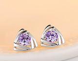 925 Sterling Silver Crystal Triangle Stud Earrings For Women Kids Prevent Allergy pendientes pendientes  A019