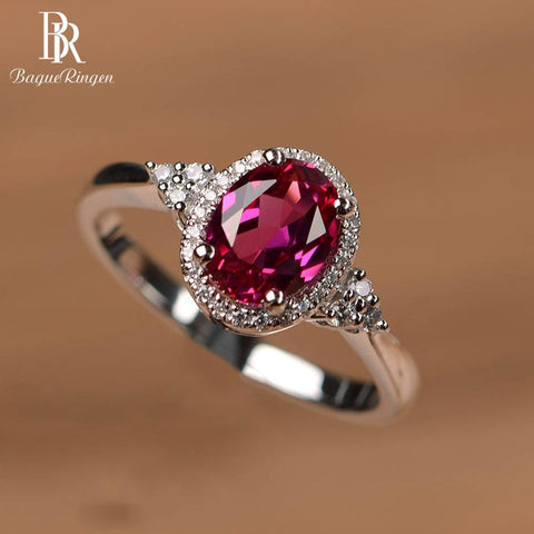Bague Ringen 925 Sterling Silver Ring For woman with oval ruby gemstone zircon Silver jewelry Anniversary female Party Gift