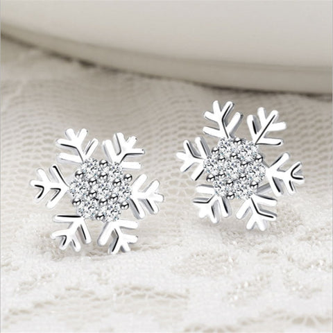 Blaike 925 Silver Filled Snowflake Stud Earrings For Women Exquisite Zircon Earrings Wedding Party Christmas Jewelry Gifts