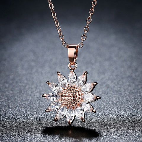 Brand Big Sunflower Charm Necklaces Silver/Gold Color Stainless Steel Rhinestone Pendant & Chain Men/Women Jewelry 2017 P1034
