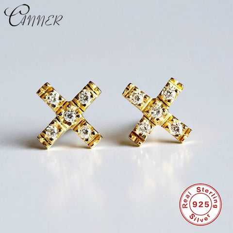 CANNER Minimalist Cross Stud Earrings for Women 925 Sterling Silver Earrings Small Tiny Zircon Crystal Earring Korean Jewelry