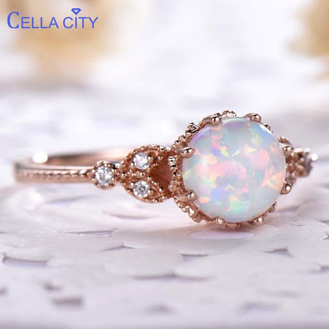 Cellacity 925 Sterling Silver ring with round Moonstone/Opal Gemstone Wedding Engagement Jewelry Finger ring Wholesale lady Gift