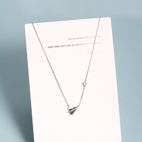 Childhood Paper Plane Simple Student Clavicle Chain 925 Sterling Silver Temperament Personality Female Necklace SNE151