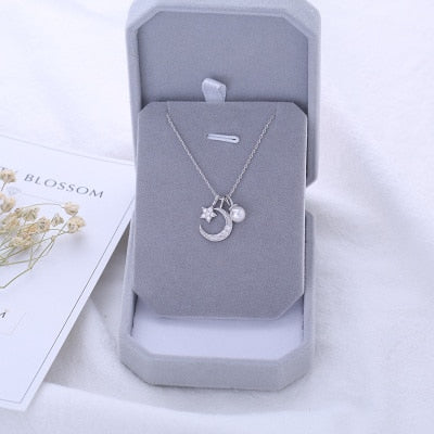 Fashion Charm Women Moon Star Necklaces Jewelry 925 Sterling Silver Choker Necklaces Pendants For Women Girls Gifts Colar