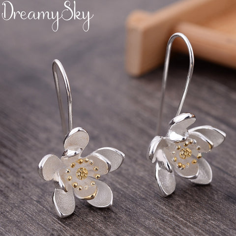 Fashion Silver S925 Jewelry 925 Sterling Silver Large Flower Earrings For Women Ladies Earrings Girls Gifts Pendientes Brincos