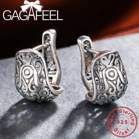 GAGAFEEL New Arrival Vintage Jewelry Earring National Element Tibetan Carving Hollow Retro 925 Sterling Silver Earrings for Girl