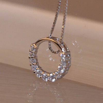 Hot Sale Promotion New Shiny Zircon Crystal Circle 925 Sterling Silver Women's Pendant Necklaces Jewelry Gift