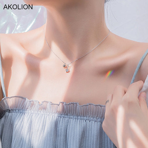 Hot Sale Simple Silver Star Bell Pendant Necklace 925 AAA Zircon Star  Chains Necklaces for Women Lady Fashion Jewelry