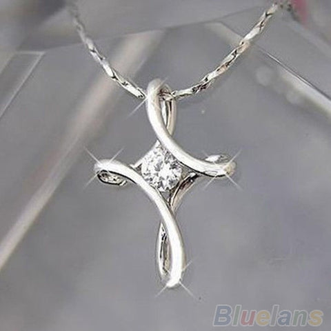 Hot Silver White Plated Crystal Rhinestone Infinity Cross Necklace Pendant  7FF6 BDA2
