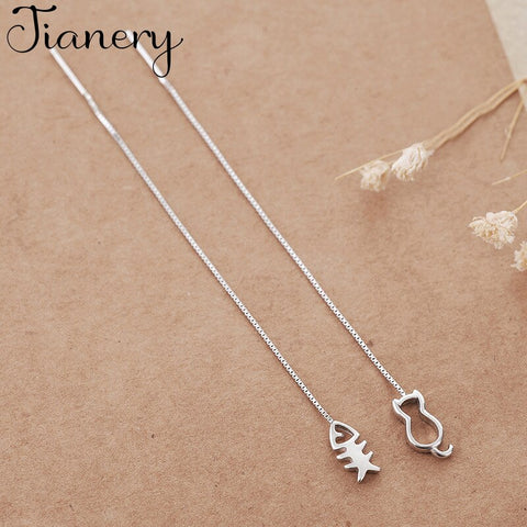 JIANERY 925 Sterling Silver Long Cat Fish Earrings for Women Girls Christmas Gift Statement Jewelry Pendientes Plata 925