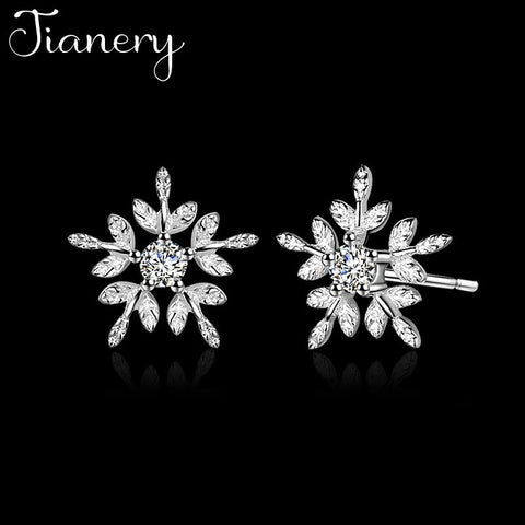 JIANERY Fashion 925 Sterling Silver Crystal Snow Earrings For Women Wedding Jewelry Statement Earrings Pendientes Bijoux