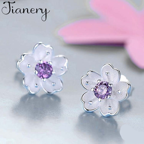 JIANERY New Arrivals 925 Sterling Silver Cherry Blossoms Flower Earrings For Women Fashion Jewelry pendientes Brincos