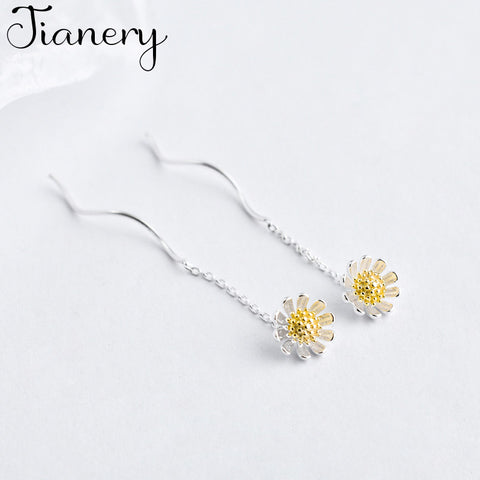 JIANERY New Arrivals 925 Sterling Silver Long Daisy Flower Earrings For Women Fashion Jewelry pendientes Brincos