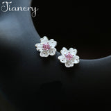 JIANERY New Design Real 925 Sterling Silver Cheery Flower Earrings for Women Lady Fashion Jewelry Pendientes Brincos