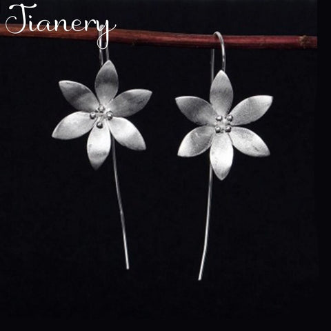 JIANERY New Design Real 925 Sterling Silver Large Flowers Earrings for Women Lady Fashion Jewelry Pendientes Brincos