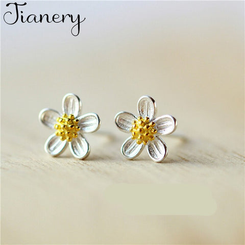 JIANERY New Design Real 925 Sterling Silver Sweet Flower Earrings for Women Lady Fashion Jewelry Pendientes Brincos
