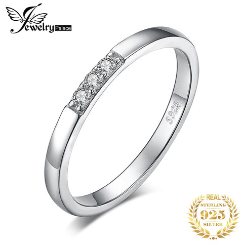 JewPalace 3 Stone Wedding Rings 925 Sterling Silver Rings for Women Stackable Anniversary Ring Eternity Band Silver 925 Jewelry