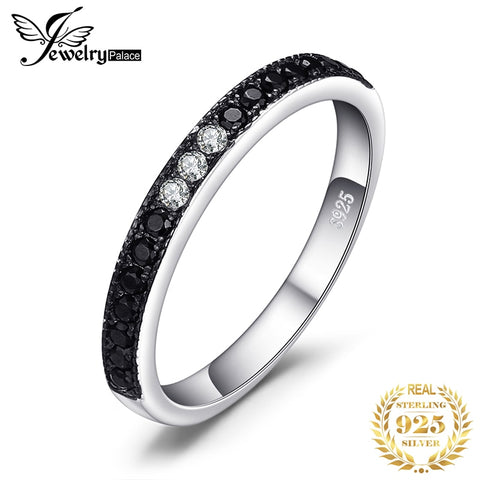 JewelryPalace Genuine Black Spinel Ring 925 Sterling Silver Rings for Women Wedding Rings Eternity Band Silver 925 Fine Jewelry