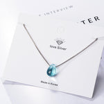 Literary Blue Crystal Water Drop Pendant Necklaces For Women Short Clavicle Chain Choker 925 Sterling Silver Jewelry Girl SAN39