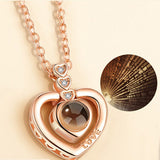Love Heart Romantic Love Memory Wedding Necklace Rose Gold&Silver 100 languages I love you Projection Pendant Necklace