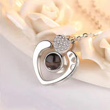 Love Heart Romantic Love Memory Wedding Necklace Rose Gold&Silver 100 languages I love you Projection Pendant Necklace