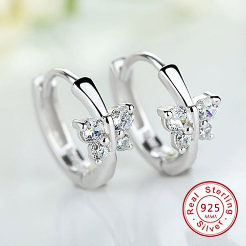 Luxury 925 Sterling Silver Classic Butterfly Austrian Crystal Stone Earrings Bridal Wedding Ceremony Propose Jewellery