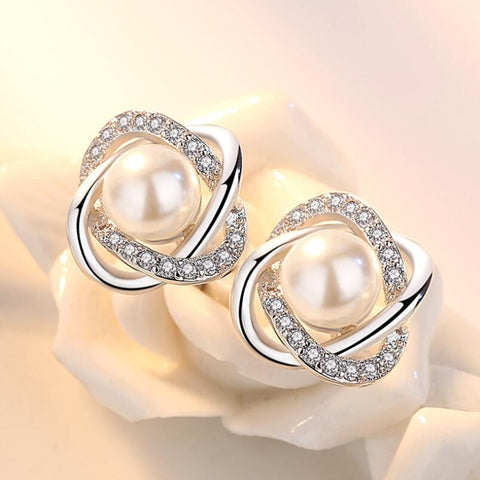 New Hot Pearl Zircon Geometric Twist Stud Earrings For Women 925 Sterling Silver Jewelry Pendientes Statement Earrings SAE9