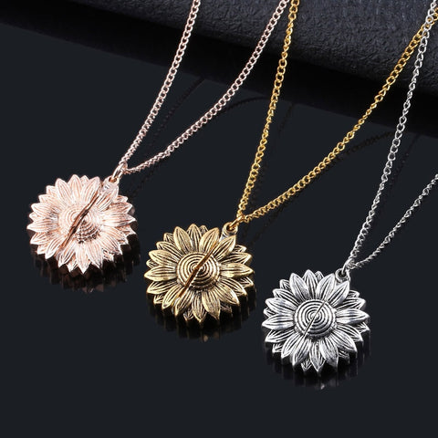 RJ Rose Gold Silver Custom Sunflower Necklace You Are My Sunshine Open Locket Sunflower Collar Ladys Girls Friends Jewelry Gift