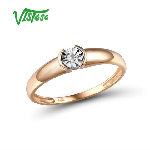 VISTOSO Pure 14K 585 Two-Tone Gold Sparkling Illusion-Set Miracle Plate Diamond Ring For Women Anniversary Trendy Fine Jewelry