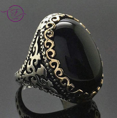 Vintage 925 Silver Ring Black Onyx AAA Zircon Gemstone Wedding Engagement Ring For Women Men Gift