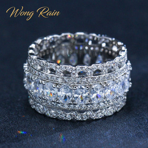 Wong Rain Luxury 925 Sterling Silver Created Moissanite Gemstone Wedding Engagement Party Diamonds Ring Fine Jewelry Wholesale