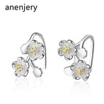 anenjery Cold Design 925 Sterling Silver Cherry Blossoms Flower Earrings Women Fashion Jewelry oorbellen S-E792